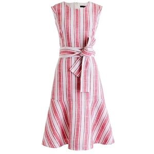 NWT J.Crew Ivory Coral Striped Belted Dress Linen Blend Midi J0498 Elegant Beach
